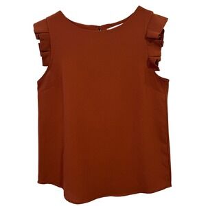 Monteau LA Womens XS Blouse Rust Sleeveless Ruffle Shoulder Top XS Office Career